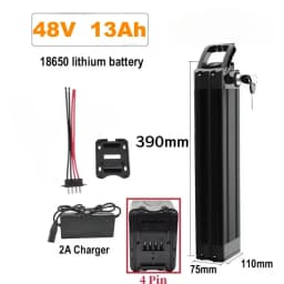 High Capacity 36V 48V Silver Fish 18650 Battery 12-25Ah Built-in BMS Fit Bafang 250W-1000W Motor Kit Complete With 2A Charger .