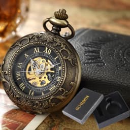 Luxury Pocket Watch with Chain for Man Mechanical Skeleton Roman Numeral Quality Engraved Clock Pocket Watches for Women Lady