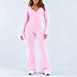 NCLAGEN Dyfe Gym Women Sets 2 Pcs Long Sleeve Deep-V T-shirt & Flare Leggings Naked Feel Trousers Fitness Suit Yoga Activewear