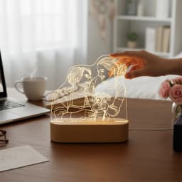 Personalized 3D Photo Lamp Custom Night Light with Wooden Base Unique Gift for Valentine's Day Wedding Anniversary Mother's Day