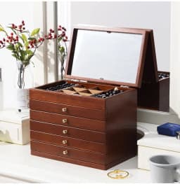 Big Size Wood Jewelry Storage Box Drawer Ring Necklace Jewelry Boxes Organizer Case Earrings Display Bangles Tray Accessories