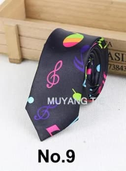 Classic Musical Notes Tie Neck Mens Skinny 5cm Zipper Neckties Red Black Blue White Color Slim Narrow Entertainment Party