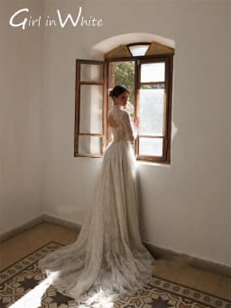 Full Lace Ivory Wedding Dresses High Neck Long Sleeves Bridal Gowns Floor Length A-Line Backless Wedding Gowns 2025 Customized