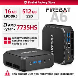 FIREBAT A6 MiniPC AMD R7 7735HS Dual Band WiFi6 BT5.2 16GB LPDDR5 RAM 512GB SSD Windows 11 Desktop Gaming Computer Mini PC
