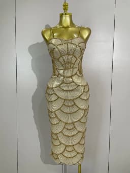 Elegance Pearl Beading Sequins Sleeveless Sexy Strap Bodycon Long Dress Women Celebrate Evening Party Birthday Outfit Vestido