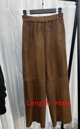 Retro 2025 Leather Ankle-Length Pants Women Elastic Waist Suede Sheepskin Wide Leg Length Straight Cylinder Trousers Black brown