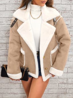 Women's Elegant Winter Fur Coat with Fluff Lapel Thick Korean Fashion Casual Loose Artificial Fleece Warm Jacket