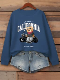 Street Rider Cool Bear Pattern Women Sweatshirt O-Neck Autumn Streetwear Unisex Jogging Casual Clothes Loose Fleece Pullover