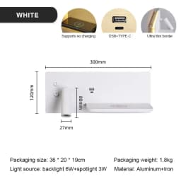 Multifunction Wall Lamp With Led Phone Wireless Charger Shelf Night Lighting Table Bed Reading Bedroom Hotel Bedside USB Sconces