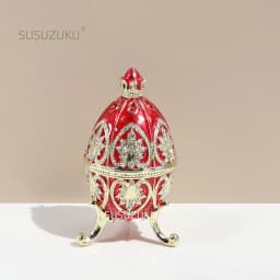 1Pc Hand Painted Enameled Red Faberge Egg Style Decorative Trinket Box Hinged Unique Gift for Family