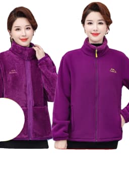 Thickened Fleece Coral Sweater Coat for Middle-Aged And Elderly Women Autumn Winter Casual Style Zipper Closure Loose Fit Mom...