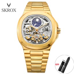 2026 High-end Luxury SKROX Square Man Watch Sapphire Stainless Steel Skeleton Moon Phase Classic Automatic Movement Male Watches