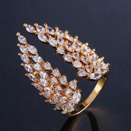 Huitan Aesthetic Flower Adjustable Finger Ring Female Brilliant Zirconia Jewelry for Engagement Ceremony Delicate Accessories