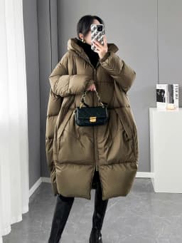 Black White Hooded down jacket for women Winter Oversized Thick warm Pockets puffer coat Lady Long Feathers Outwear INKEO 3O129