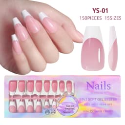 150pcs Multi-size False Nail Press On Acrylic Nails Almond French Wearing Armor Removable Convenient 6 Colors Fake Nail