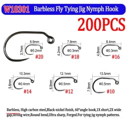 200pcs Barbed and Barbless Fishing Fly Hook Nymphs Pupa Egg Fly Dry Fly Wet Fly Jig Nymph Hook Caddis Streamer Fly Tying Hook