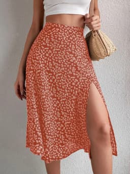 Spring and summer new women's versatile floral zipper split A-line skirt