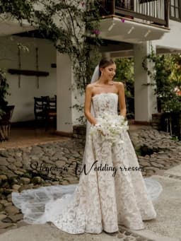 Customized Strapless Wedding Dress Featuring Stunning Lace Appliques and Floral A-Line Silhouette Bridal Dress Vestidos De Novia