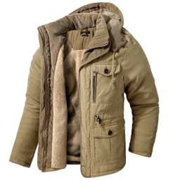 Men Oversized Hooded Lamb Fleece Parkas Men Thick Multi Pocket Mid Length Outerwear Winter Thick Parkas Males Thermal Parkas
