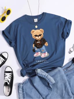 Teddy Bear Goes Out,Be Confidence Be Positive Tshirt Original Soft Tshirt Trend Simple Tee Top Summer Individual Women Tshirt