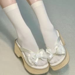 Sweet Bow Wood Grain Thick Bottom Platform Slippers Women Summer Japanese Cos Comfortable High Heeled Sandals