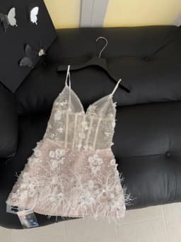 Women's Spring Summer Elegant Strap Feather Patchwork Sequined Mini Dress Lady Holiday Party Sexy Fishbone Waist Mini Dress