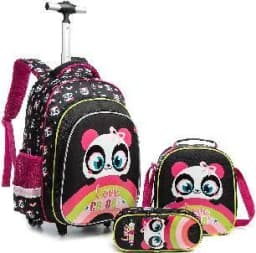 Bunnyfly Boys Rolling Backpack with Lunch Bag And Pencil Case - Wheeled Travel Trolley School Bag Stylish And Functional for Tra