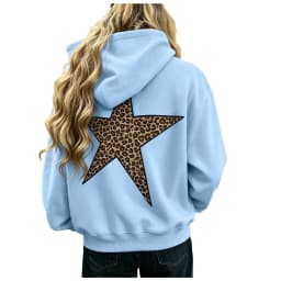Women Oversize Hoodies With Back Star Leopard Printed Long Sleeve Hooded Sweatshirts Autumn Winter Streetwear Casual Pullover