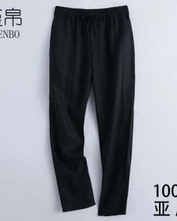 Men's Cotton Linen Solid Color Casual Pants with Elastic Waist Street Wear Jogging Loose Sports Pants