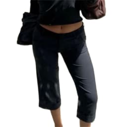 Women's Y2K Cute Capri Pants Solid Color Satin Bow Decor Side Split Summer Slim CroppedTrousers Stretch Crop Leggings