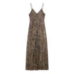 HH Vintage Muted Leopard Print Flowy Maxi Dress Summer V-Neck Thin Strap Pleated Slip Long Gown Women BeachTravel Casual Wear