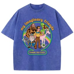My Imaginary Friends Think I'M Cool Washed Retro Men T-Shirt Soft Casual Oversize T-Shirt Cotton Tee Clothes Summer Loose Tshirt