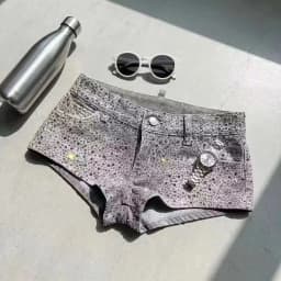 New Retro Double-sided Flashing Rhinestone Shorts for Women Y2K Harajuku Mini Denim Shorts Gothic Sexy Slim Low-waisted Shorts