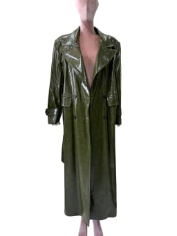 Spring Autumn Loose Extra Long Shiny Patent Faux Leather Trench Coat for Women Peaked Lapel Sahes Double Breasted Overcoat 2026