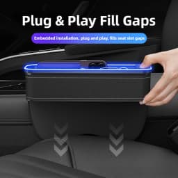 LED Car Crevice Storage Organizer Box Car 2 USB Charging Colour Light Seat Gap Storage Box Auto Interior Stowing Tidying