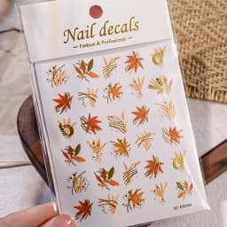 5D Embossed Jelly Maple Leaf Nail Art Sticker Gold Red Autumn Maple Leaves Nail Decals Self-Adhesive Fall Leaf Nail Art Sliders