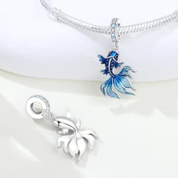 Blue Charm 925 Sterling Silver Ocean Pearls Betta Fish Pendant Birthday Party Gift for Women Bracelet Necklace DIY Beads Jewelry