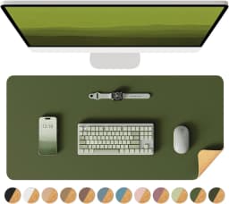 Double-Sided Desk Pad, Leather Desk Mat, Eco Cork Desk Pad Protector,Large Mouse Pad,Waterproof Desk Blotter for Office/Home