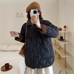 Short Down Cotton Jacket Women 2025 New Contrasting Color Lapel Diamond Grid Lightweight Loose Cotton Clothes Female Outerwear