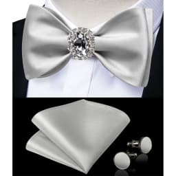Classic White Selr-tie Bowtie with Ring Pocket Square Cufflinks Set Fashion Solid Men's Bow Tie for Wedding Groom Business Knots