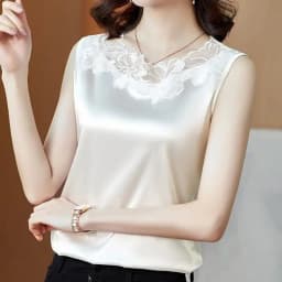 plus Size Lace Trim Silk Vest Top Women's Base Shirt Suit Professional Inner Wear Summer Floral Versatile Outerwear Silk Sati...