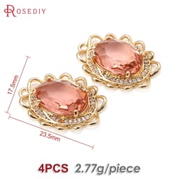 18K Gold Color Brass Zircon Glass Oval Shape Connect Charms Pendants High Quality Diy Jewelry Accessories Making Materials