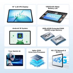 DOOGEE Tab E3 Max Tablet PC 14'' 2.2K Screen 48GB 256GB 13500mAh Large Battery Helio G100 16MP Gemini AI Android 16 Smart Pad