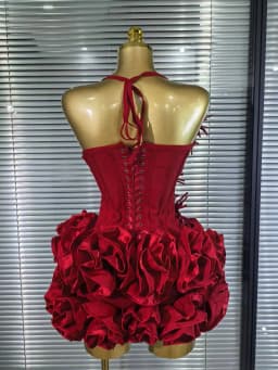 Red Black Women Sexy Halter Full Florals 2 Pieces Bodycon Mini Bandage Dress Celebrate Nightclub Party Birthday Outfit