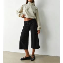 Combhasaki Women's Calf-Length Capri Pants Y2k Drawstring Elastic Low Rise Gaucho Wide Leg Cropped Yoga Culotte Pajama Bottoms