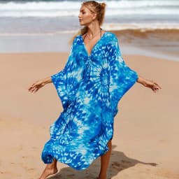 Plus Size Kaftan Dresses for Women Wave Neck Swimsuit Cover Up Caftan Dress Plus Size Oversized Long Beach Dress