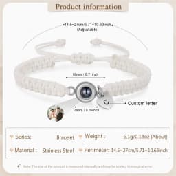 Mother's Day Gift Custom Photo Projection Beaded Adjustable Braid Bracelets Personalized Letter Heart Pendant Bracelet