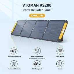 VTOMAN VS200 200W Portable Solar Panel, 19V Foldable Solar Charger for Power Stations, 23% High Efficiency, IP67 Waterproof with Kickstands, Solar Panel Kit for Backyard Off-Grid Systems