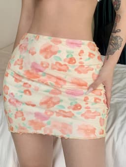 Women's Skirt Floral Print Mesh Double Layer High-waisted Mini Skirts 2025 New Summer Streetwear Club Boydcon Vintage Y2K Skirt