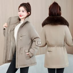 2026 New Women Winter Jacket Slim Mid Long Coat Casual Parkas Big Fur Collar Fleece Liner Outwear Female Snow Warm Cotton Coats